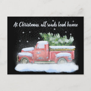 All Roads Lead Home with Vintage Pick-Up Truck Holiday Postcard