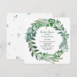 All Season Green Foliage Wreath Bridal Shower Invitation