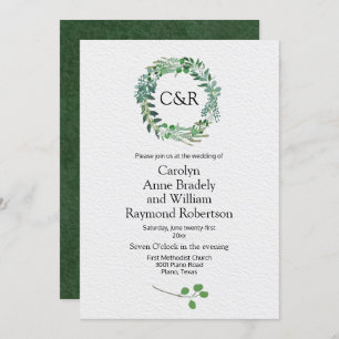 All Season Green Foliage Wreath Wedding Invitation
