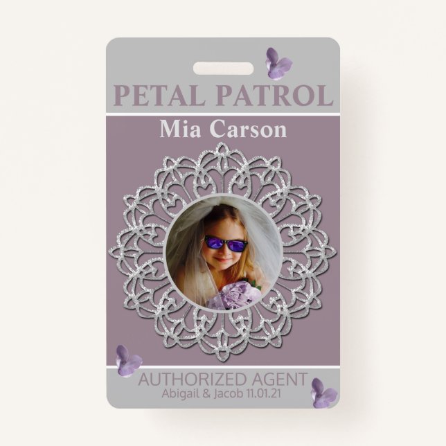 All Season Lilac Petal Patrol Flower Girl Badge ID Badge (Front)