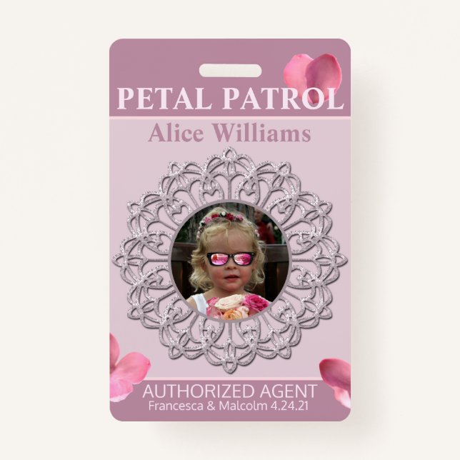 All Season Pink Petal Patrol Flower Girl Badge ID Badge (Front)