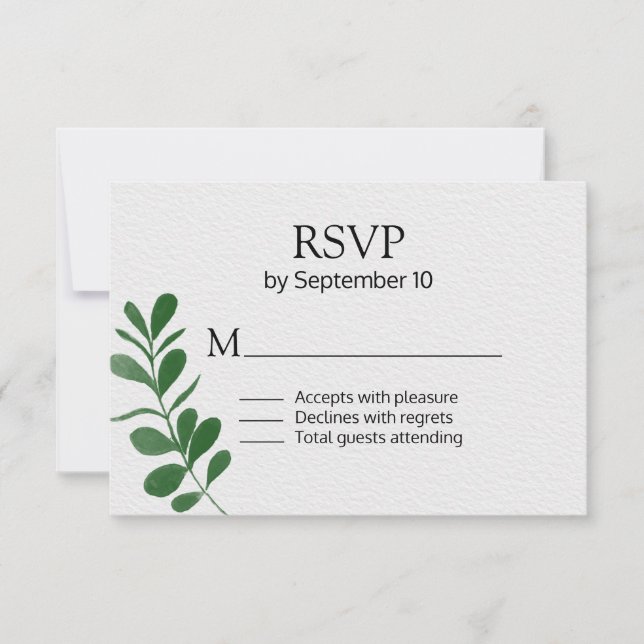 All Seasons Green Foliage Wedding RSVP Card (Front)