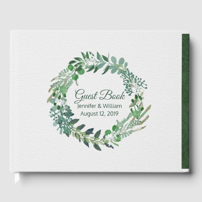 All Seasons Green Foliage Wreath Wedding Guest Book (Front)