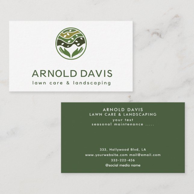 All seasons modern lawn care and landscaping logo business card (Front/Back)