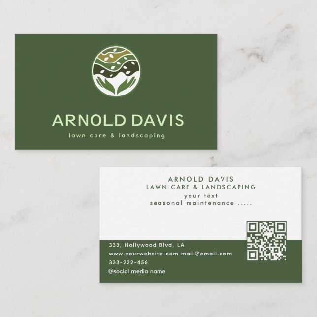All seasons modern lawn care and landscaping logo business card (Front/Back)