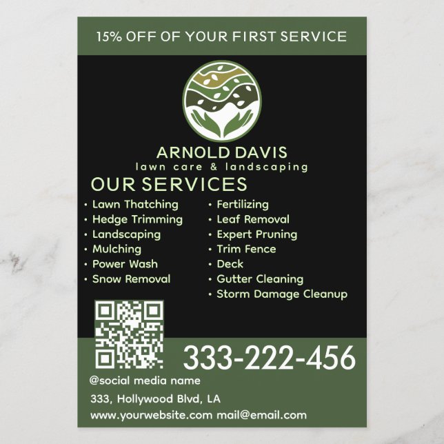 All seasons modern lawn care and landscaping logo flyer (Front)