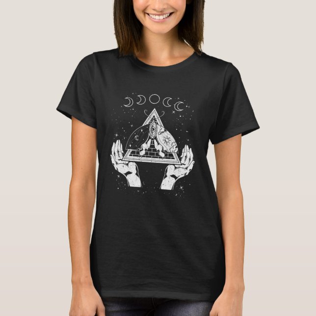 All Seeing Dark Magic Hamsa Hand Moth Moon Phases  T-Shirt (Front)