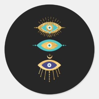 All Seeing Evil Eyes Yellow Eyelashes Curse Protec Classic Round Sticker