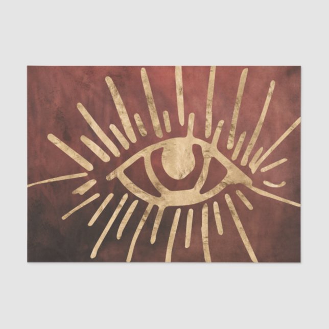 All seeing eye bright gold crimson distressed tissue paper (Front)