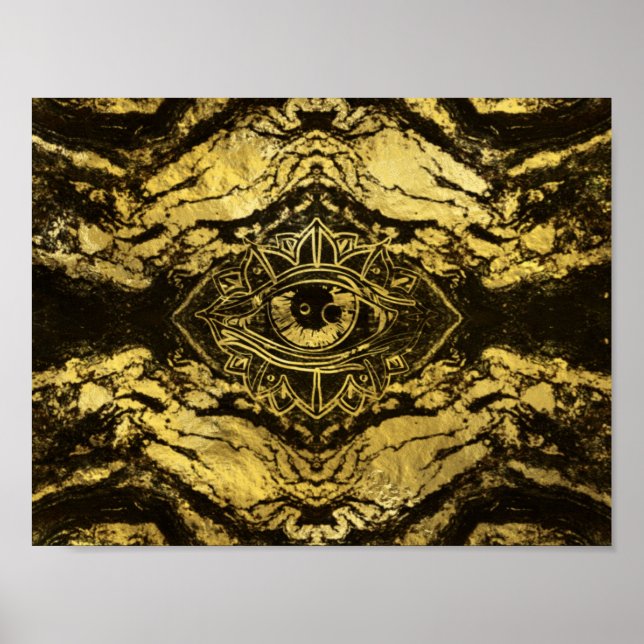 All Seeing eye golden texture on aged wood Poster (Front)