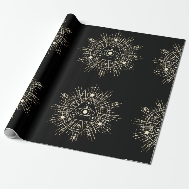 all seeing eye goth occult witch dark gothic gold wrapping paper (Unrolled)