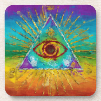 All Seeing Eye Of God - abstract sketchy Art Coaster