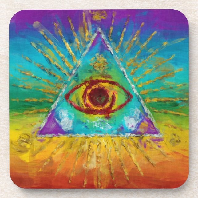 All Seeing Eye Of God - abstract sketchy Art Coaster (Front)