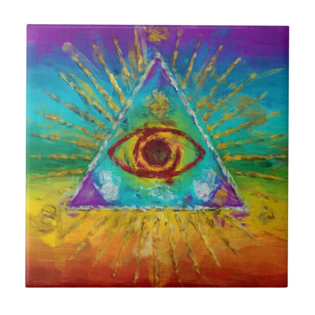 All Seeing Eye Of God - abstract sketchy Art Tile (Front)
