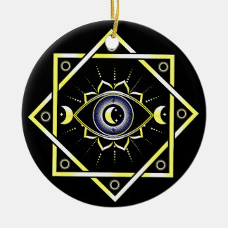 All Seeing Eye Of God -  mystiical 3rd eye, moon Ceramic Tree Decoration