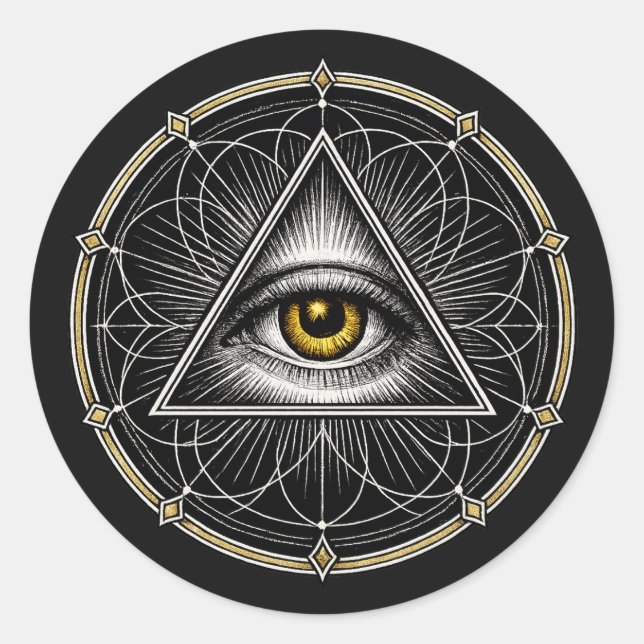 All Seeing Eye Sacred Geometry Black Classic Round Sticker (Front)