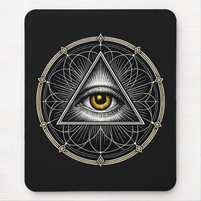 All Seeing Eye Sacred Geometry Black Mouse Mat (Front)