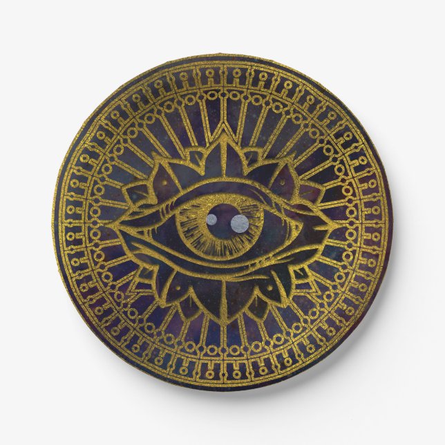 All Seeing Mystic Eye Gold on Nebula Sky Paper Plate (Front)