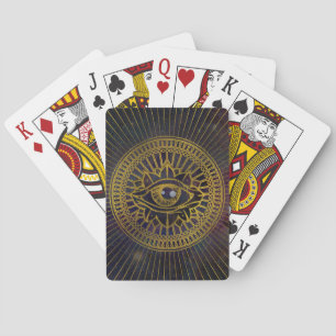All Seeing Mystic Eye Gold on Nebula Sky Playing Cards