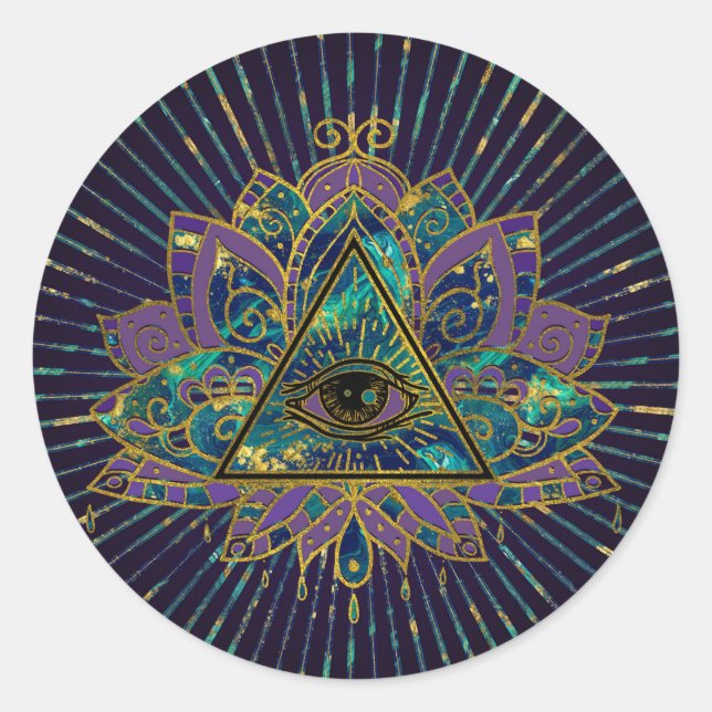 All Seeing Mystic Eye in Lotus Flower Classic Round Sticker (Front)
