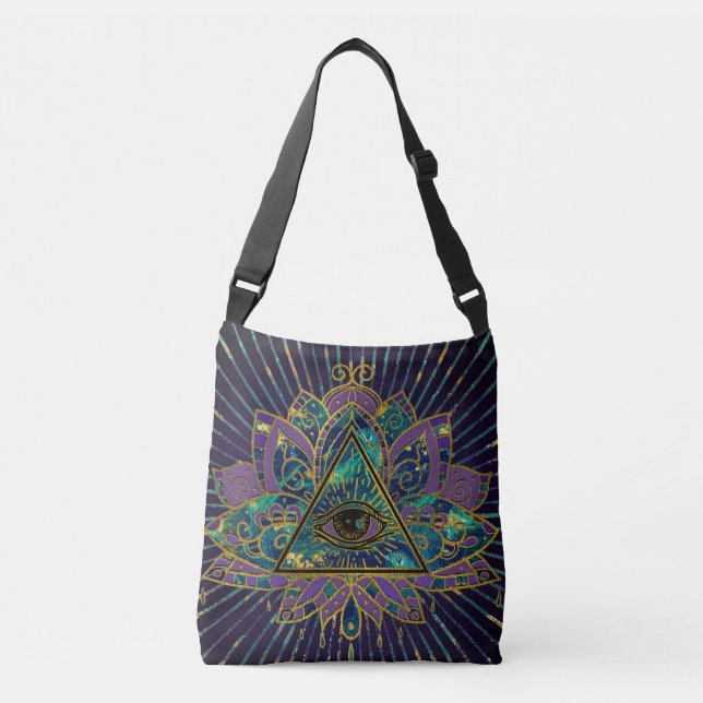 All Seeing Mystic Eye in Lotus Flower Crossbody Bag (Front)