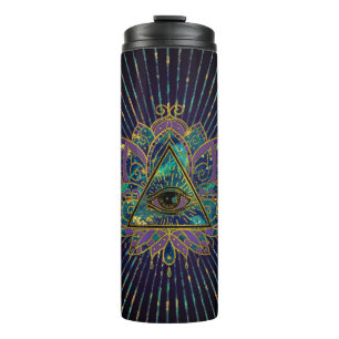 All Seeing Mystic Eye in Lotus Flower Thermal Tumbler