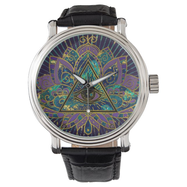 All Seeing Mystic Eye in Lotus Flower Watch (Front)