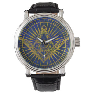 All Seeing Mystic Eye in Masonic Compass on Lapis Watch