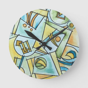 All Shapes And Sizes-Hand Painted Modern Geometric Round Clock