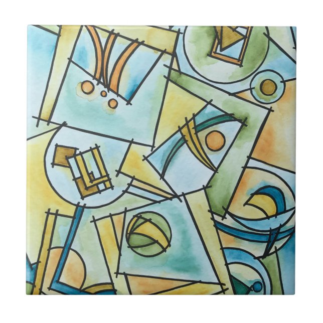 All Shapes And Sizes-Hand Painted Modern Geometric Tile (Front)