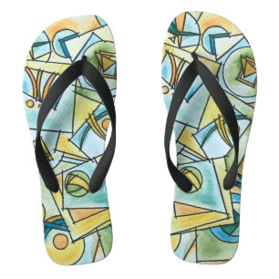 All Shapes And Sizes-Modern Bauhaus Geometric Art Flip Flops