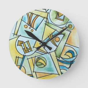 All Shapes And Sizes-Modern Bauhaus Geometric Art Round Clock