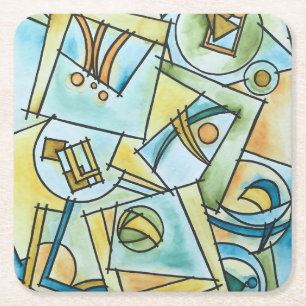 All Shapes And Sizes-Modern Geometric Art Square Paper Coaster