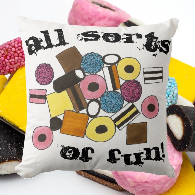 All Sorts of Fun Liquorice Allsorts Candy Liquoric Cushion (Licorice Allsorts Pillow)