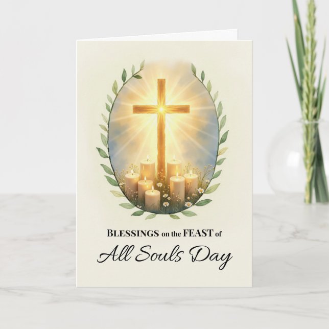 All Souls Day Feast Blessings with Cross Candles Card (Front)