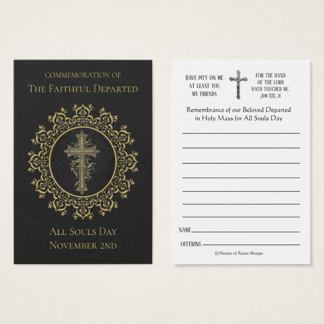 All Souls Day Memorial Masses Deceased Holy Card (Front & Back)