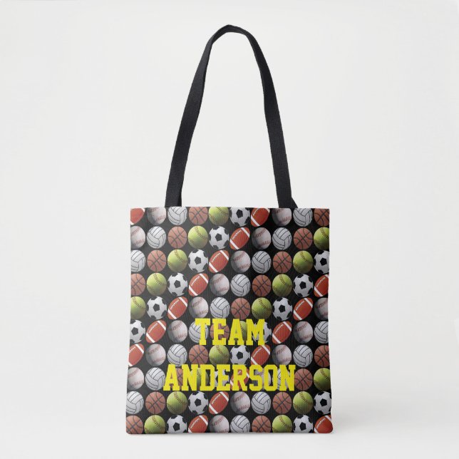 All Sports Balls Team Name Tote Bag (Front)