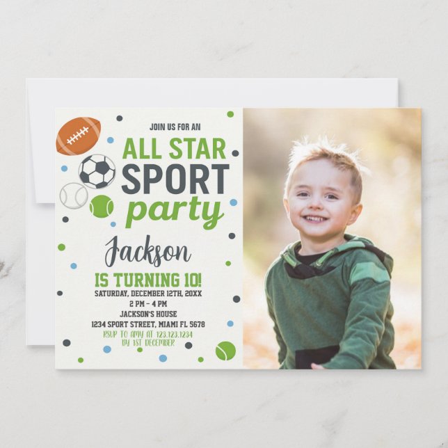 All Sports Birthday Invitation (Front)