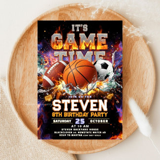All Sports Game Time Birthday Party - Sport Invitation