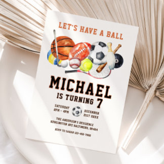 All Sports Let's Have a Ball Boy Birthday Invitation