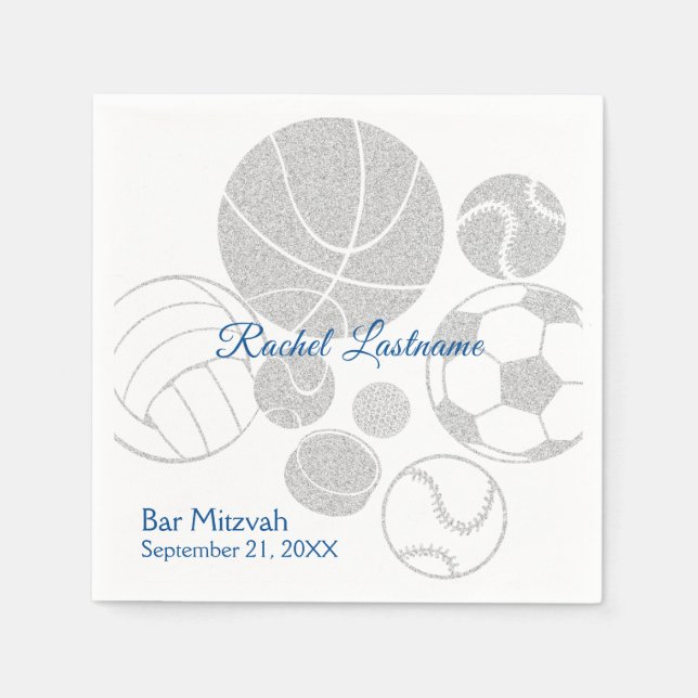 All Sports Mitzvah Silver Napkin (Front)
