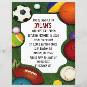 All sports theme birthday party invitations