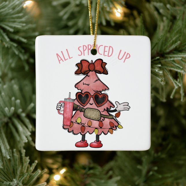 All Spruced Up - Funny Bougie Christmas Tree Ceramic Ornament (Tree)