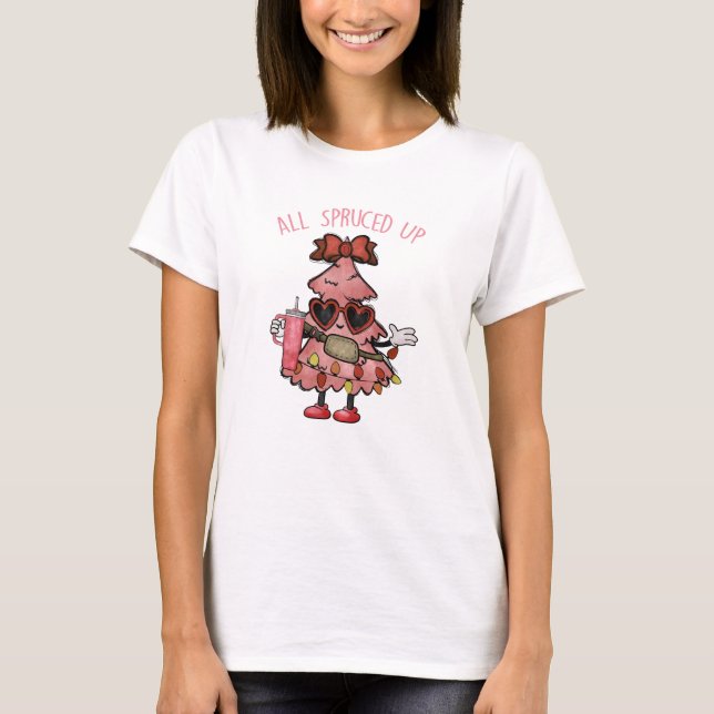 All Spruced Up - Funny Bougie Christmas Tree T-Shirt (Front)