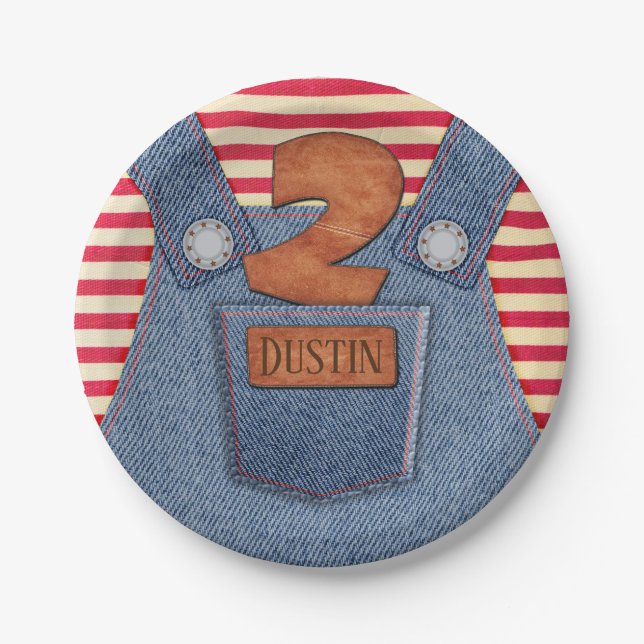 All-Star 2nd Birthday Denim Overalls Paper Plate (Front)