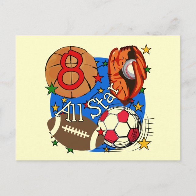 All Star 8th Birthday Tshirts and Gifts Postcard (Front)