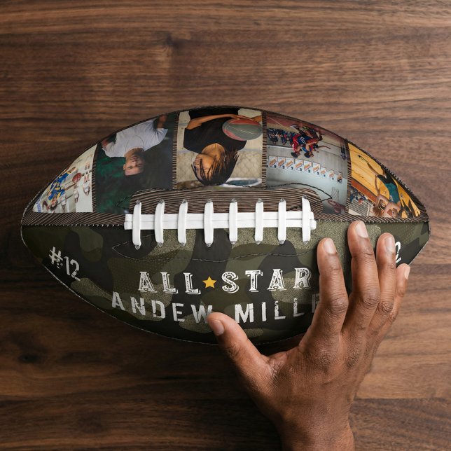 All-Star Army Camouflage Team Number Photo Collage American Football (All-Star Kid Sport Team Photo Collage Sport Season Football)