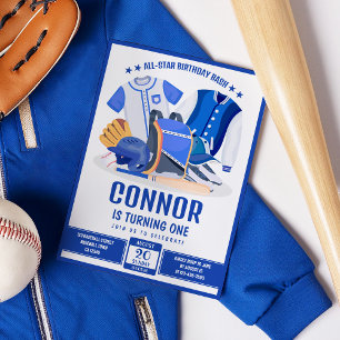 All Star Athlete Baseball Blue Birthday Invitation