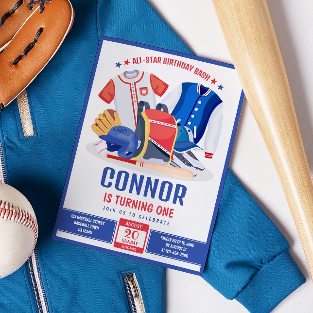 All Star Athlete Kids Baseball Birthday Invitation (Creator Uploaded)