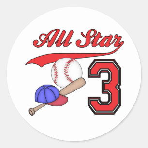 All Star Baseball 3rd Birthday Classic Round Stick Classic Round Sticker